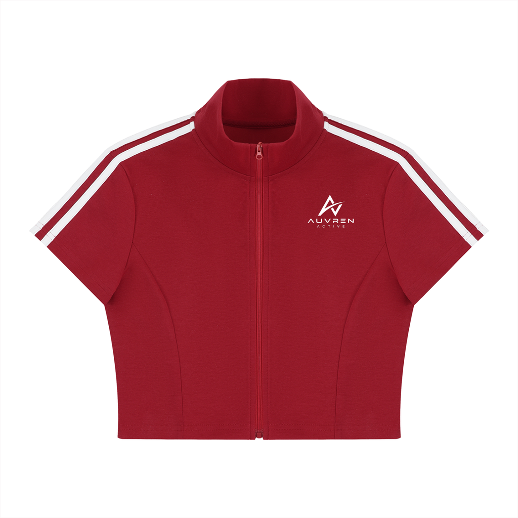 AUVREN Tempo Contrast-Stripe Zip Crop Top
